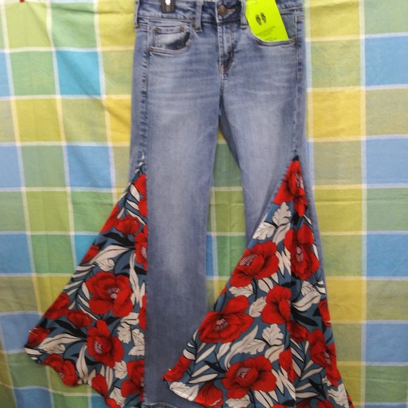 2275 Jeaniemade Size 2 American Eagle Stretch Bell-Bottoms & Halter Top - Picture 4 of 7